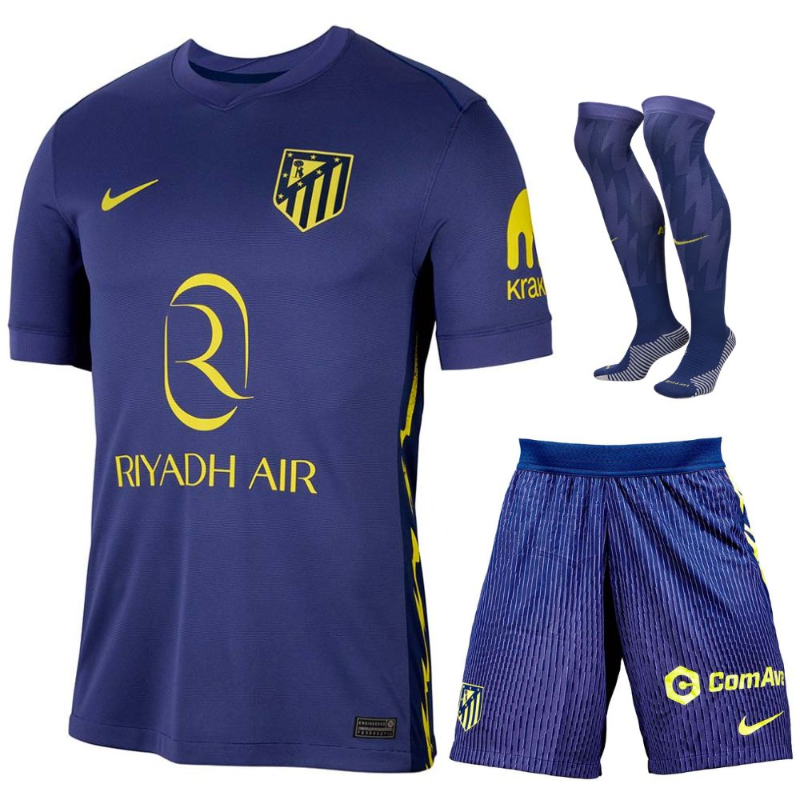 Completo Bambino Atlético Madrid 2025-2026 – Maglia Trasferta Blu con Dettagli Gialli